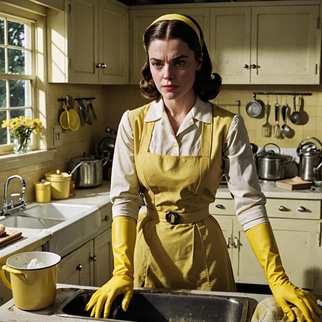 Young Stepford Wife Arya Stark Cleans Dishes in 1950's Kitch...