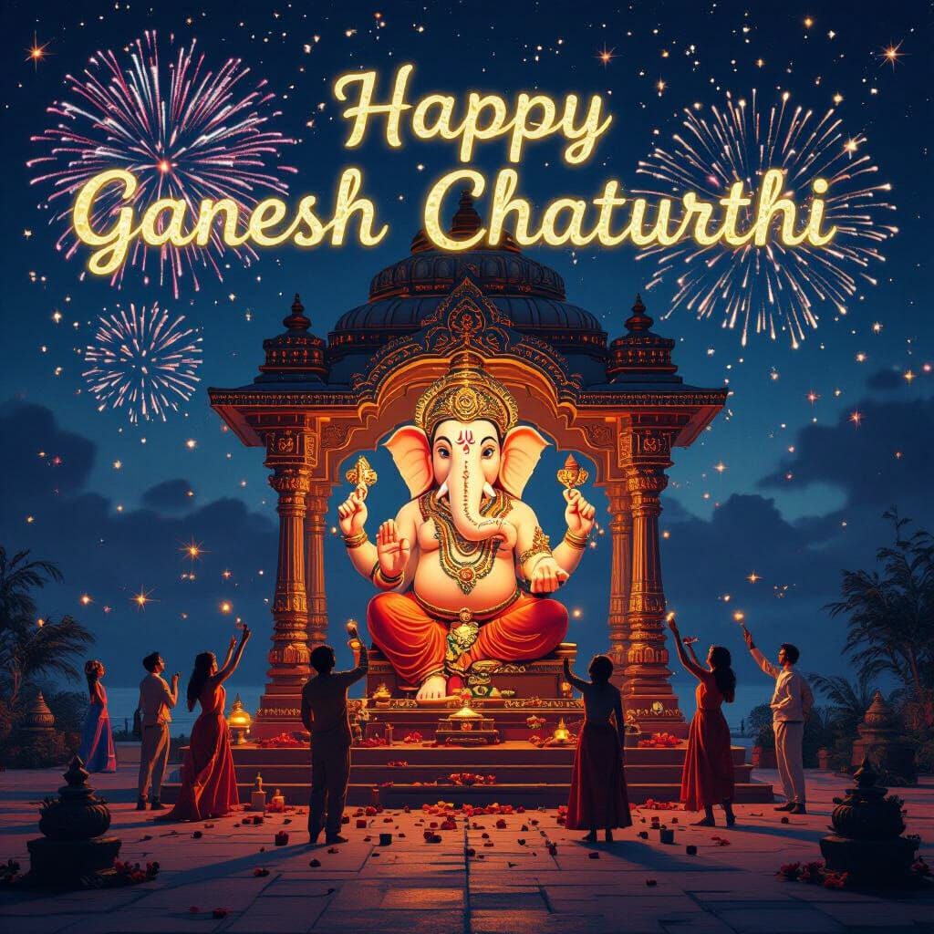 Glowing Ganesh Idol Celebration in Ultra-Realistic 4K
