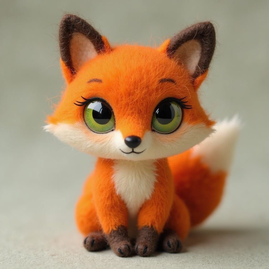 Whimsical Felted Fox Girl in a Lush Meadow