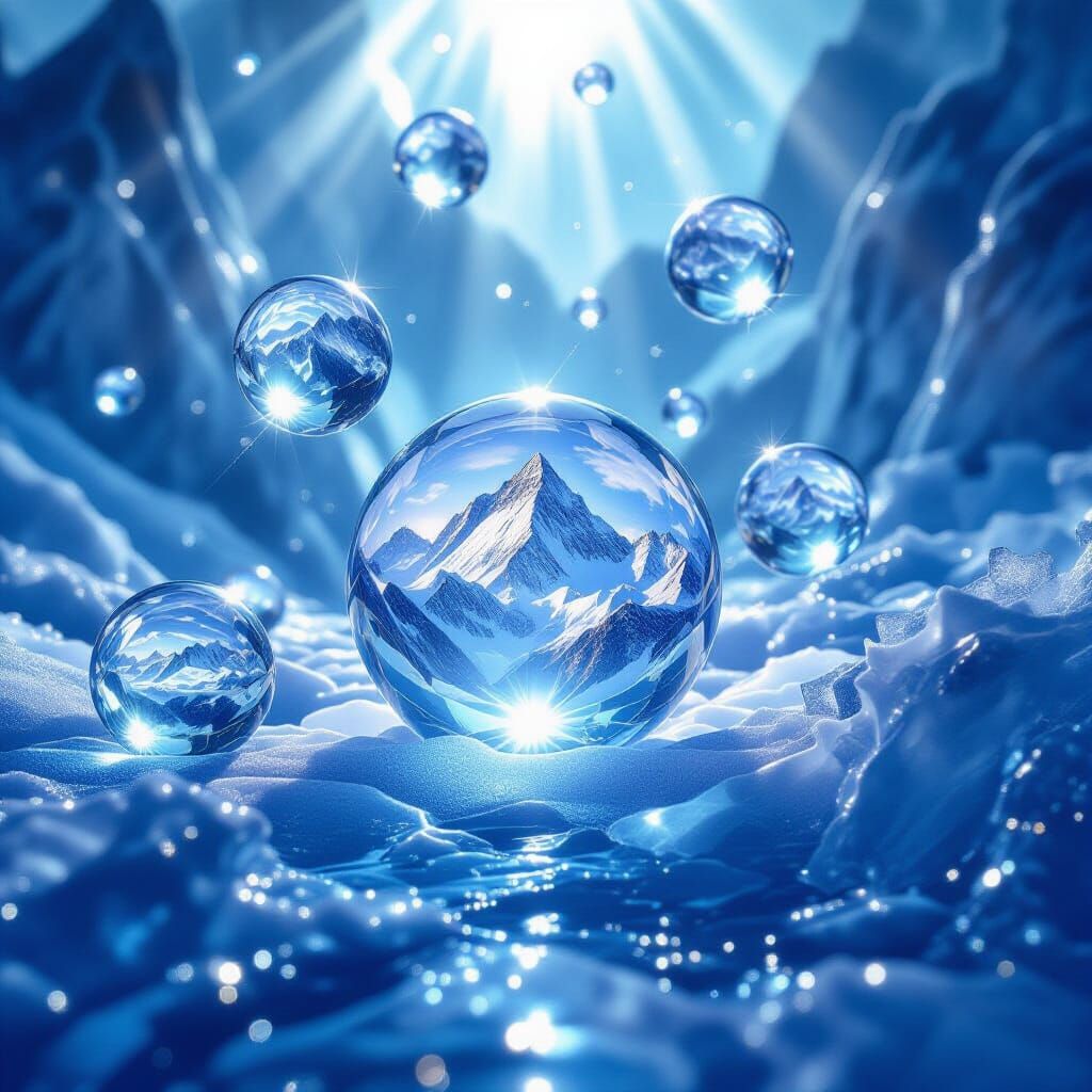 Surreal Ice Orbs Reflecting Majestic Alps Mountains