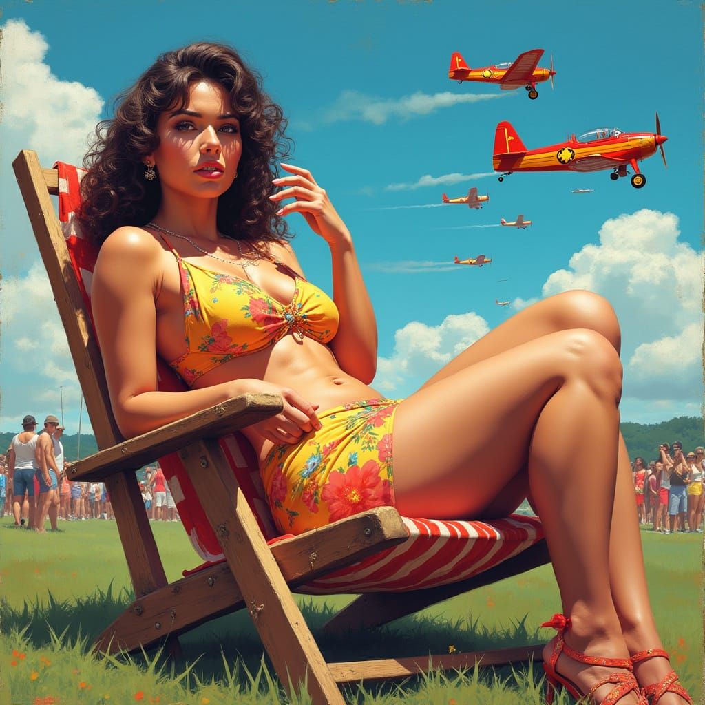 Vibrant Airshow Pin-Up in Street Art Style