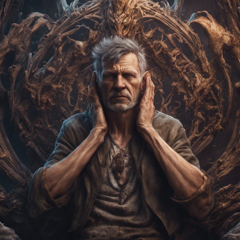 Man Suffering Pain in Detailed Fantasy Art