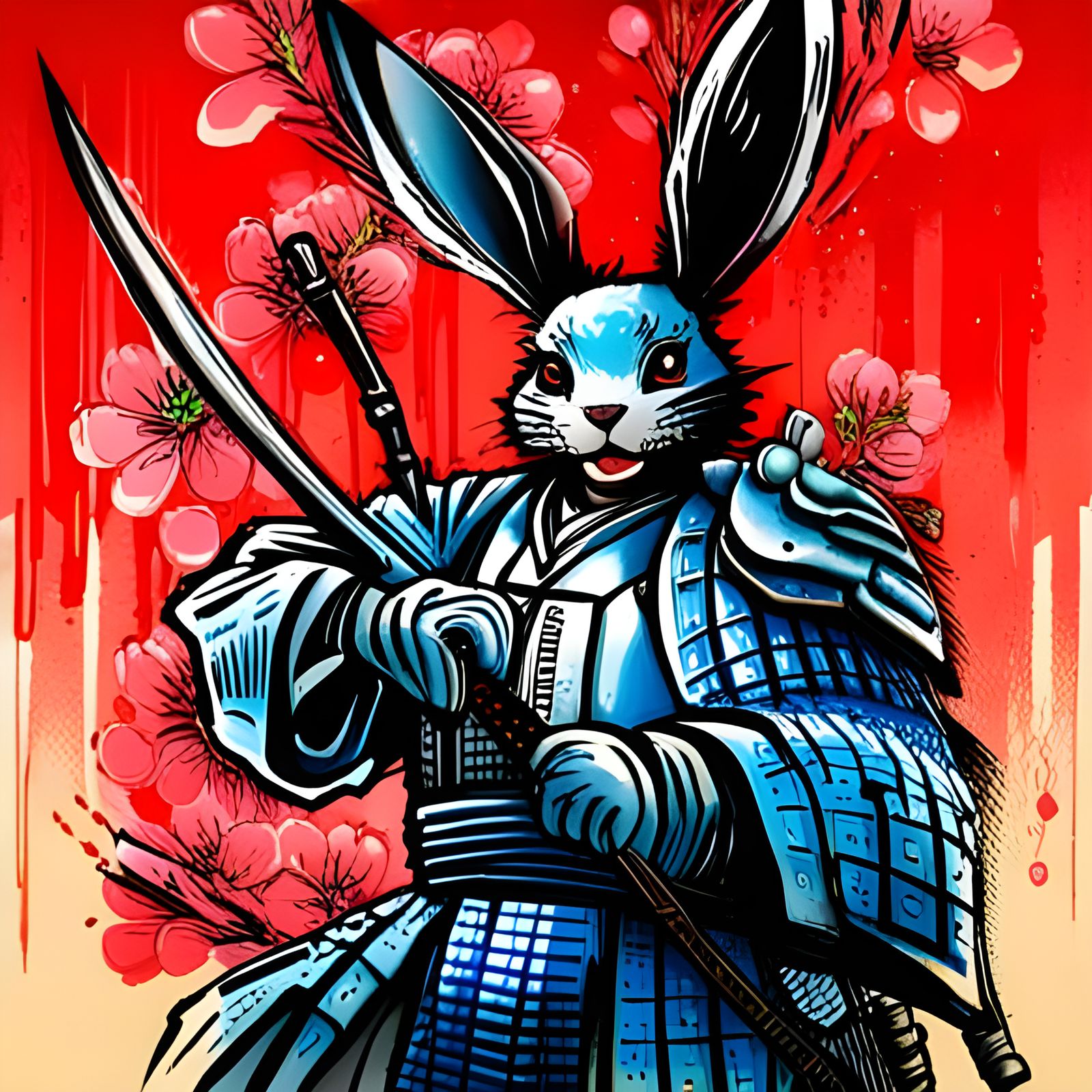 Samurai Rabbit Under Cherry Blossoms: Splash Art