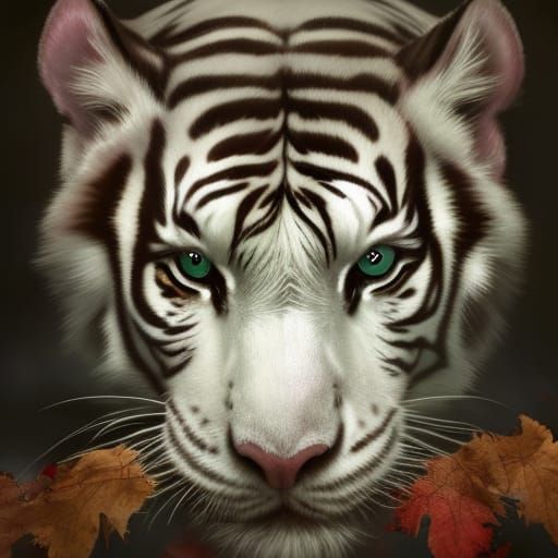 Majestic White Tiger Portrait in Autumn Style