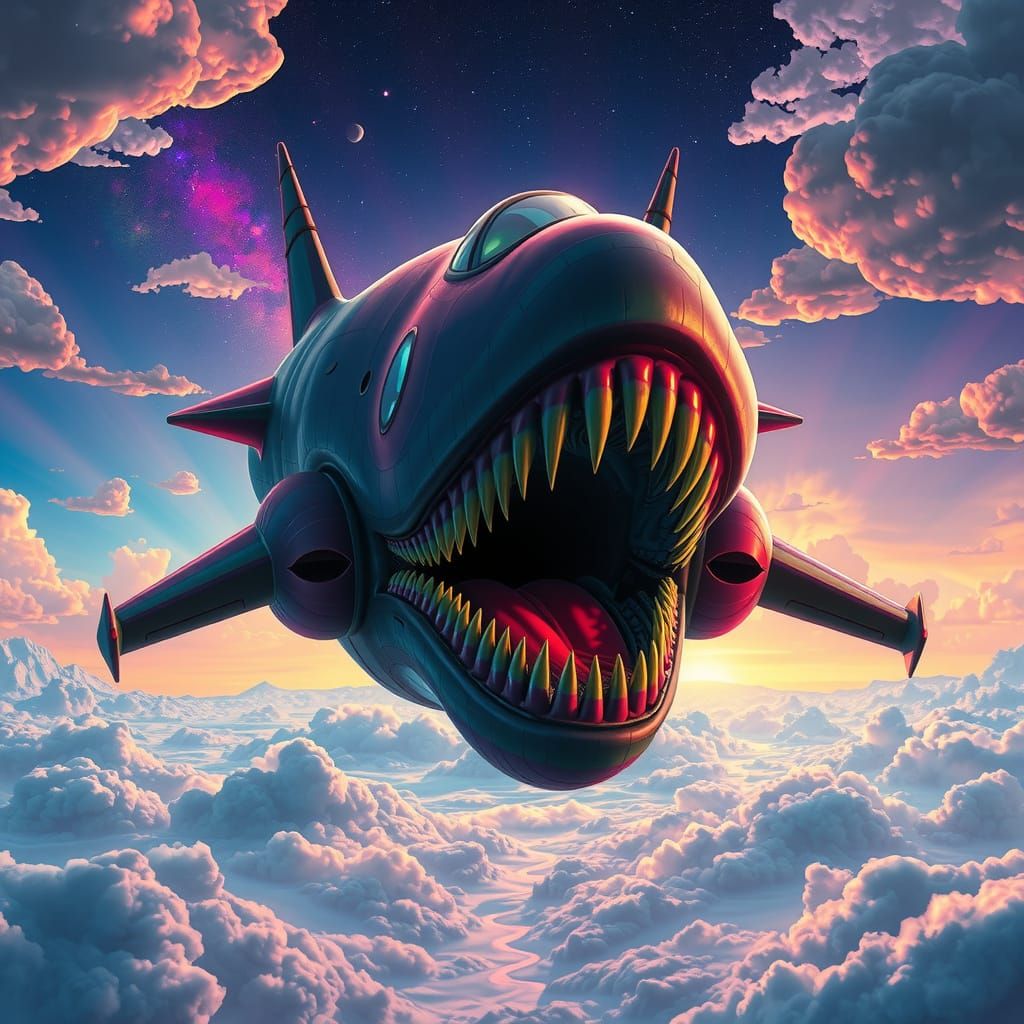 Colossal Slime Fighter Jet in Surreal Landscape