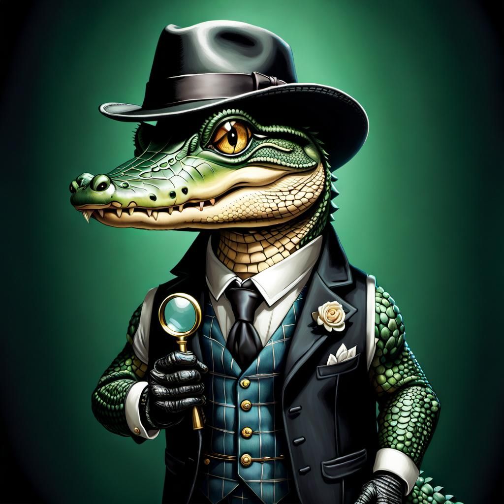 Alligator Detective in Film Noir Style