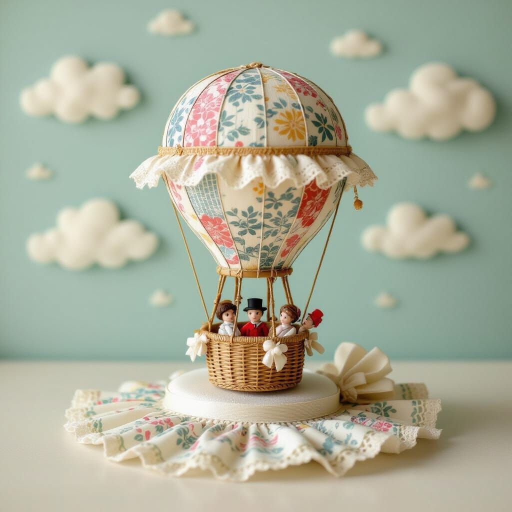 Whimsical Hot Air Balloon Hat with Tiny Passengers