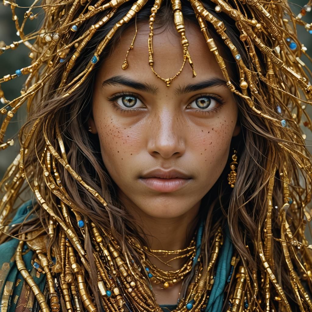 Glowing Golden-Eyed Beauty in Elegant Close-Up Portrait