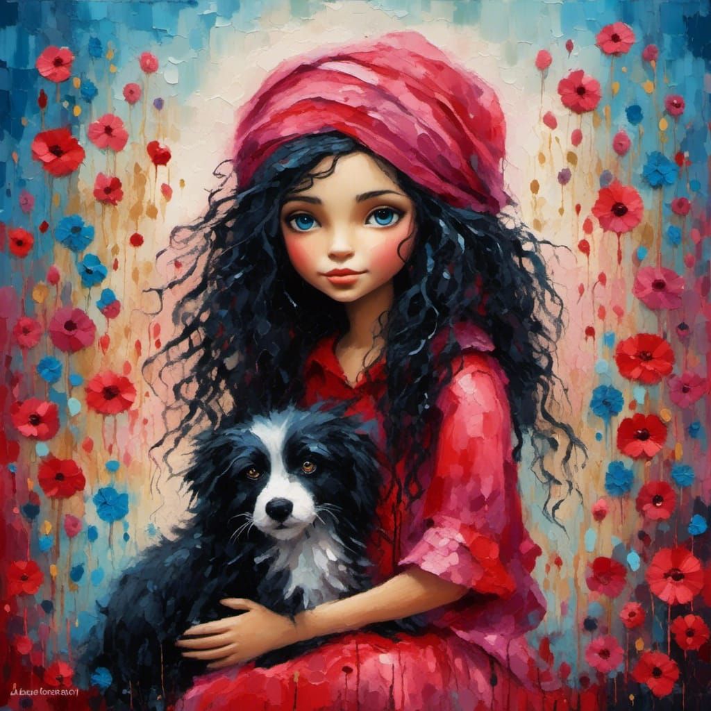 Little girl with her puppy