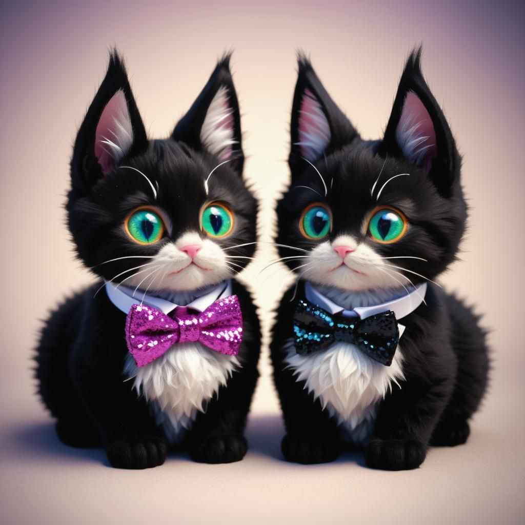 Playful Kawaii Kittens with Yarn in 3D Render
