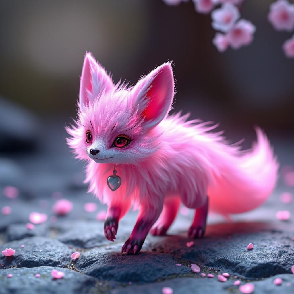 Pink Lunar Fox with Glowing Tail, Anime Concept Art