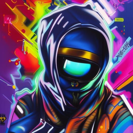 Cyber Hacker Graffiti Art in Spray Paint Style