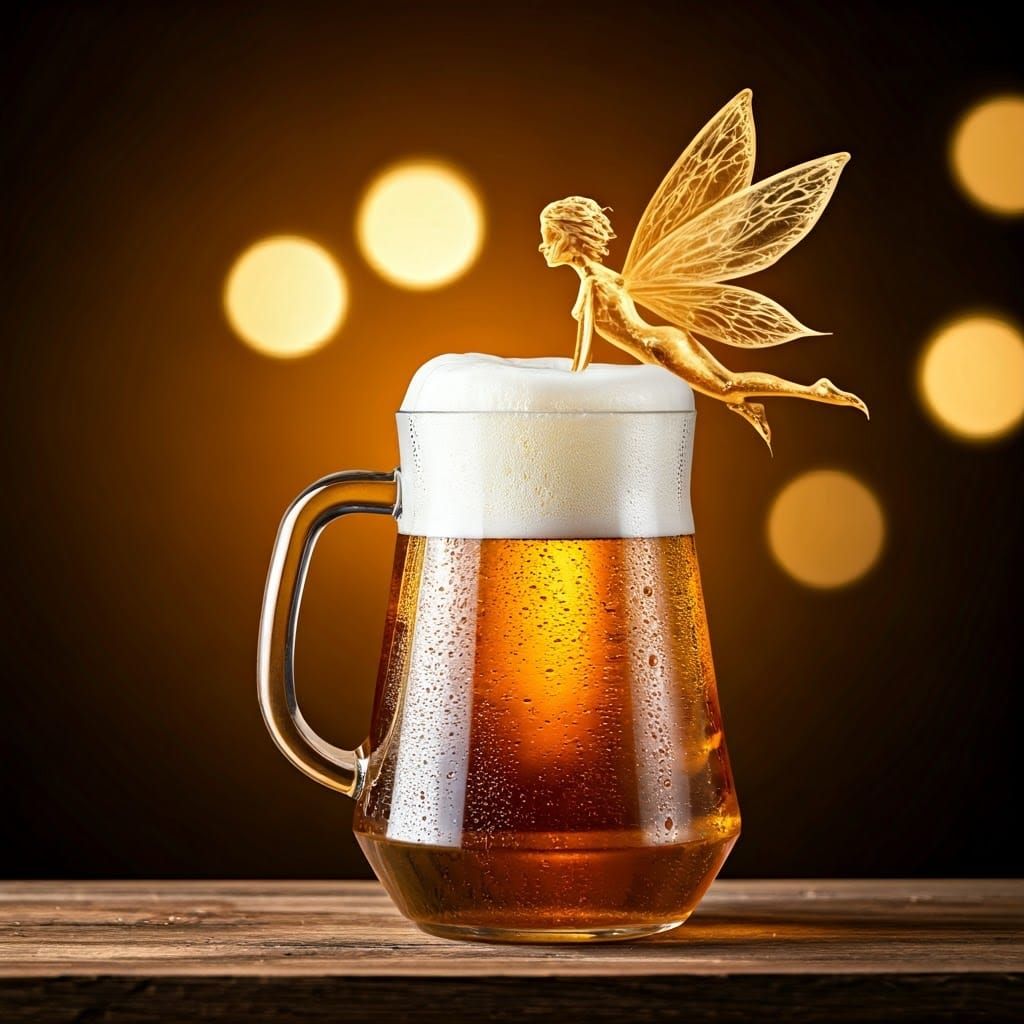 Golden Beer Fairy on Frosted Mug