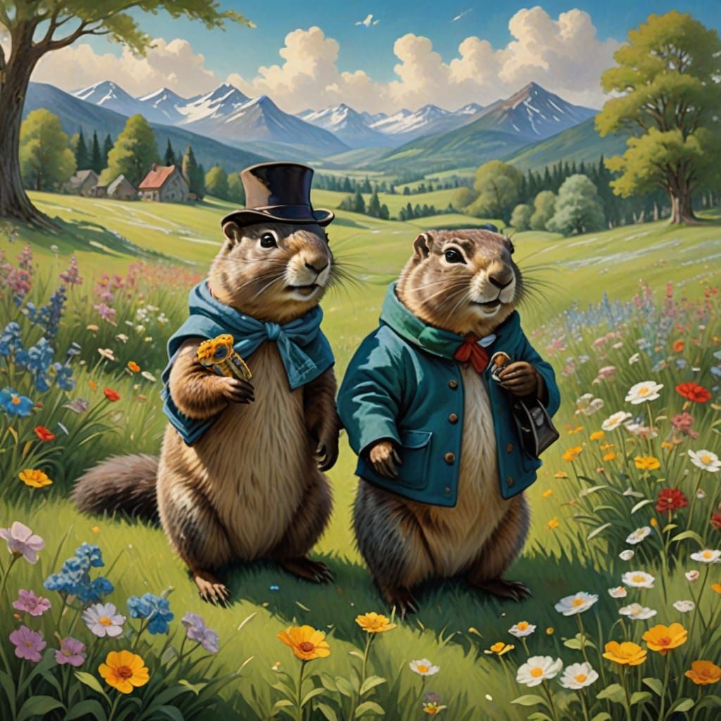 Groundhogs Stroll on Idyllic Groundhog Day Morning