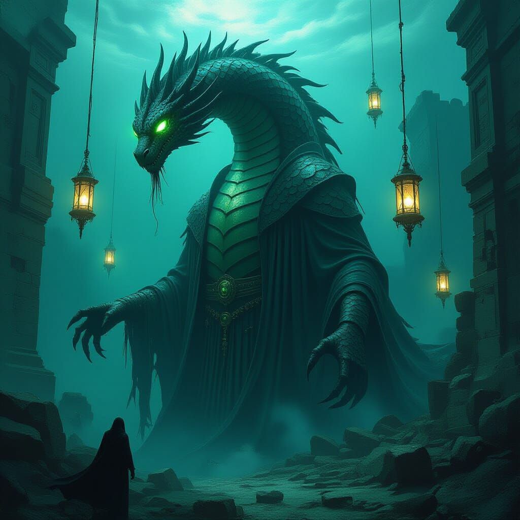 Serpentine God Emerges from Submerged City Ruins