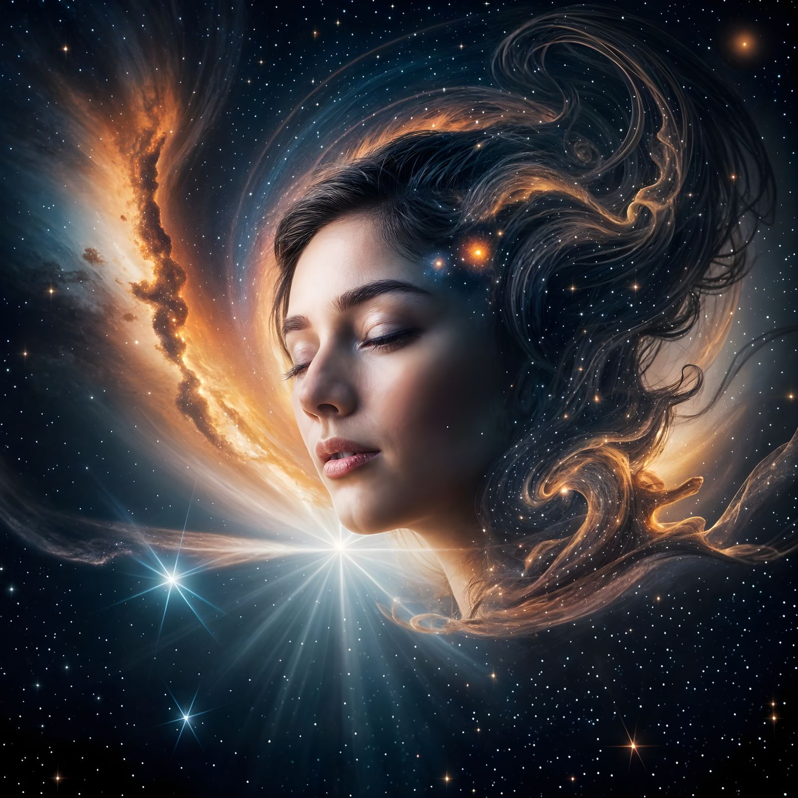 Cosmic Woman: Face Dissolving into Galaxy