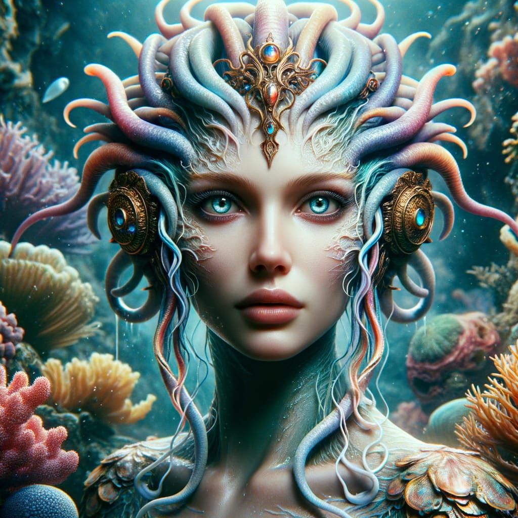 Ethereal Sea Goddess Amphitrite, Adorned with Oceanic Majest...