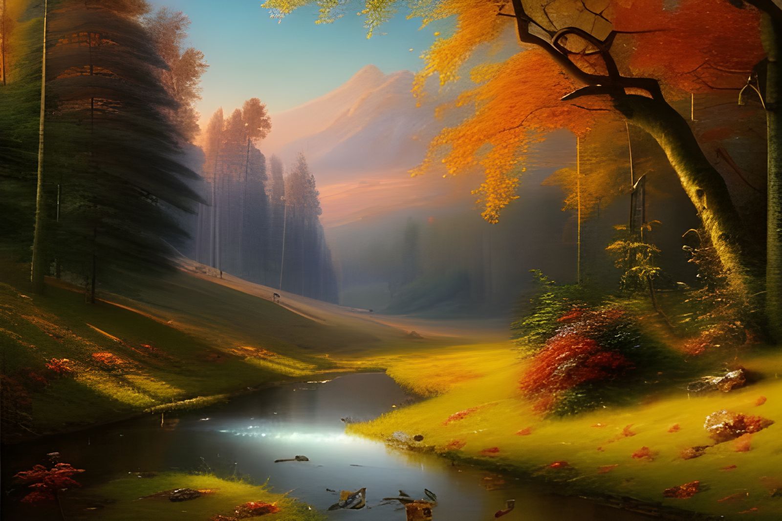 Autumn Forest Landscape in Rococo Art Deco Style