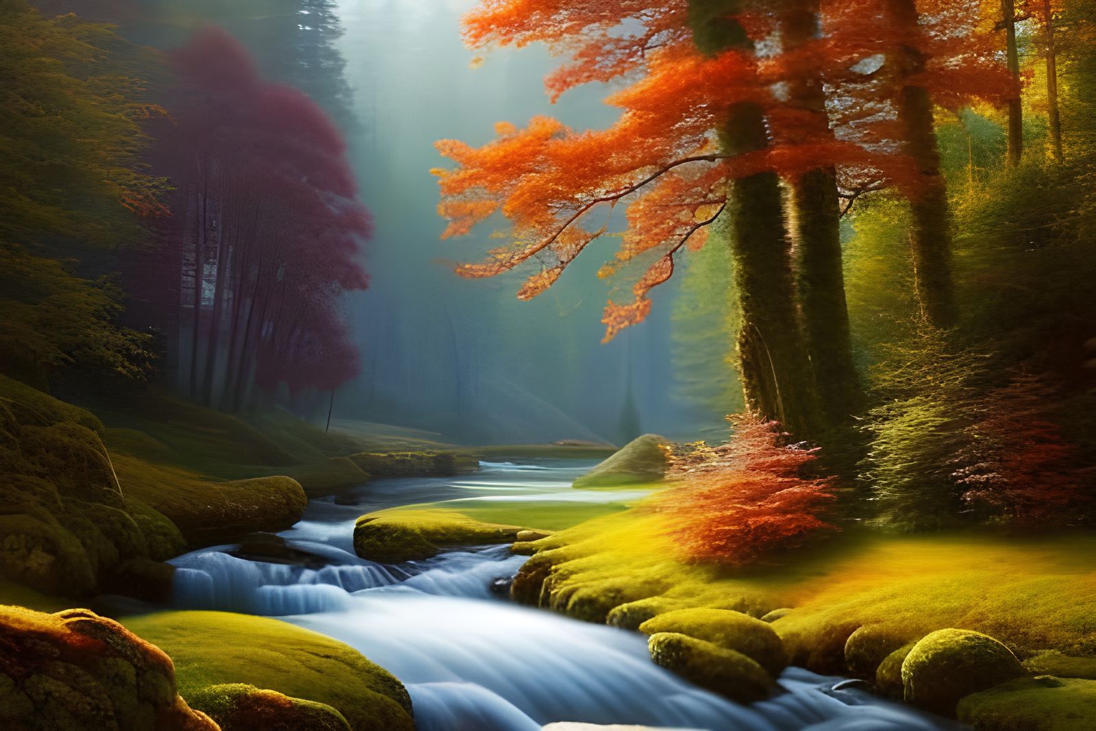 Lush Autumn Forest Landscape in Rococo Style