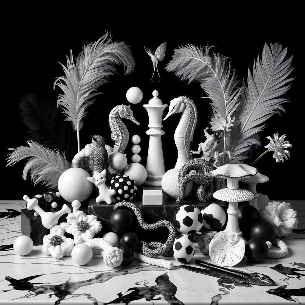 Harmonious Black and White Surrealist Still Life