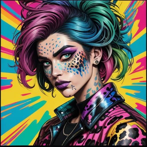 Rainbow Scaled Woman in Graffiti Splash Art