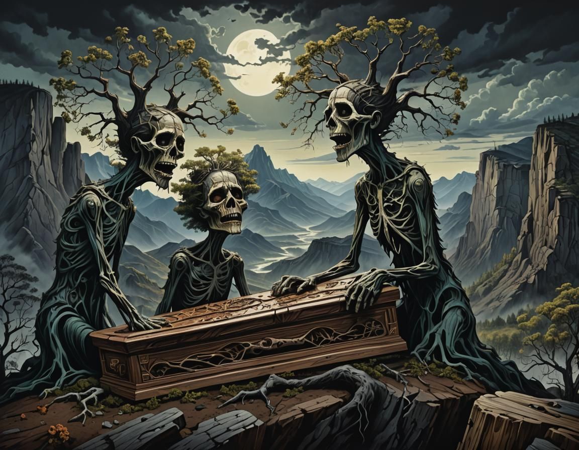 Tree Family's Grief: A Gothic Surreal Portrait