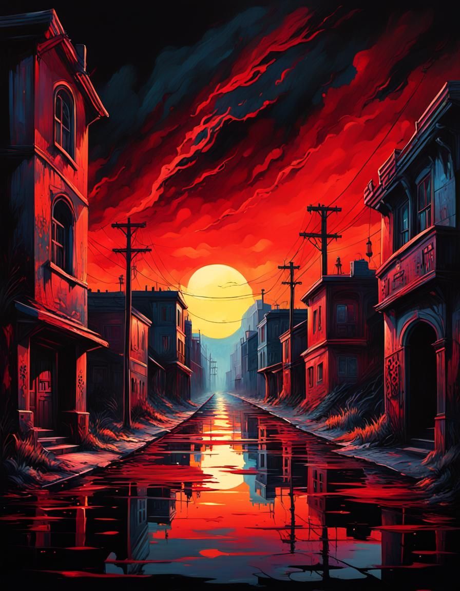 Dramatic Gothic Sunset in Graffiti Art Style