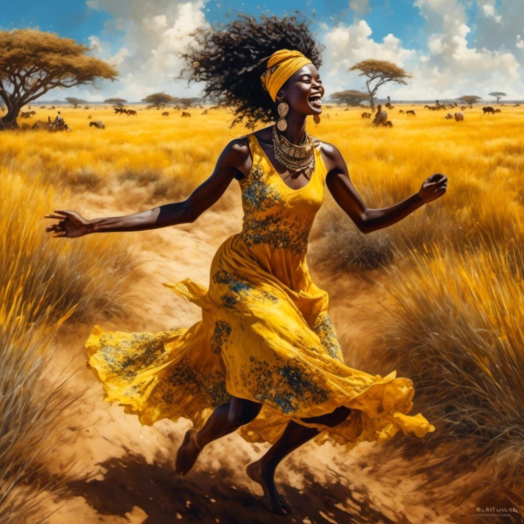 Joyful Woman Dancing in African Savanna