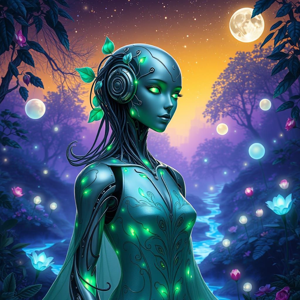 Bio-Organic Robot Goddess in Art Nouveau Style