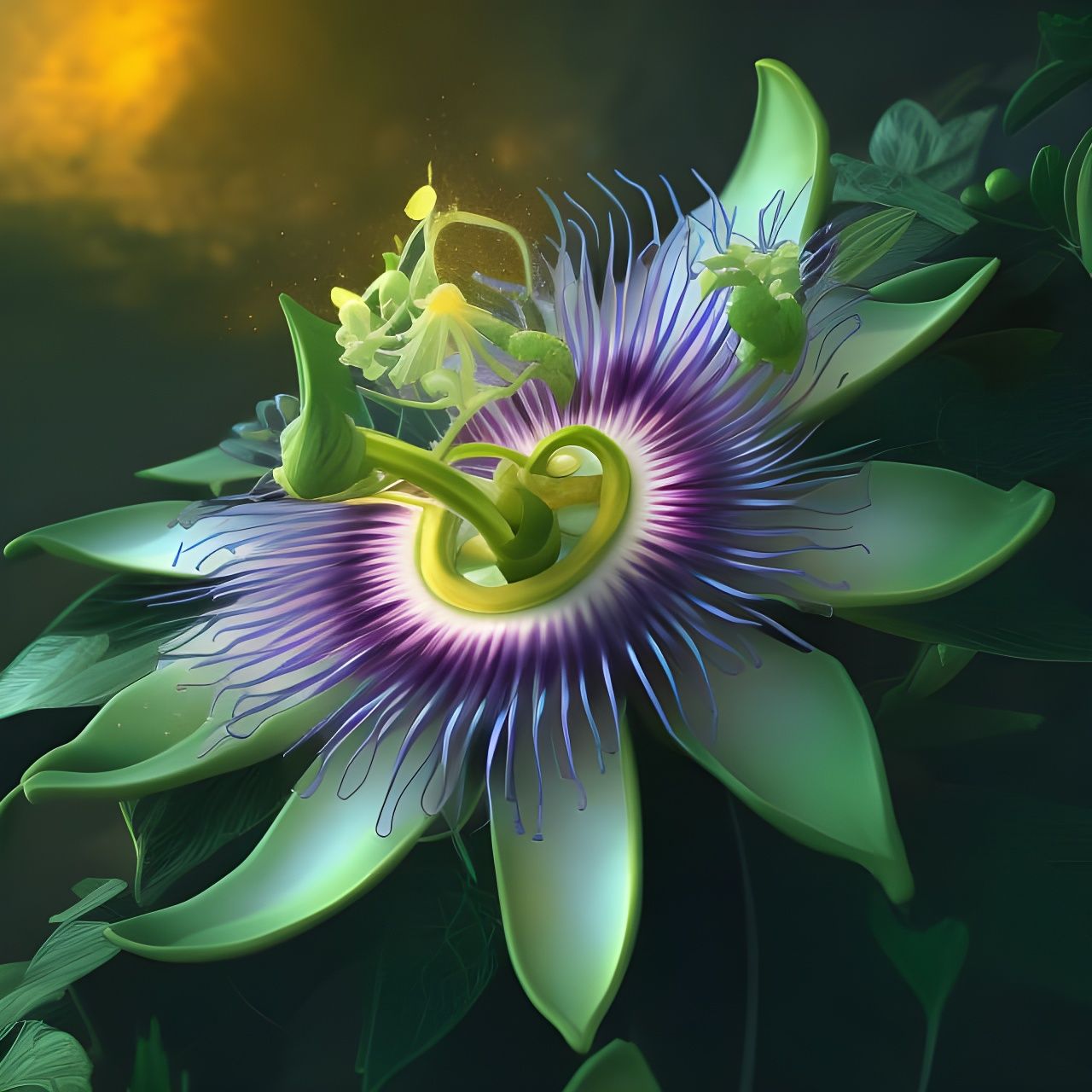 Detailed Passionflower in Volumetric Lighting, 8K