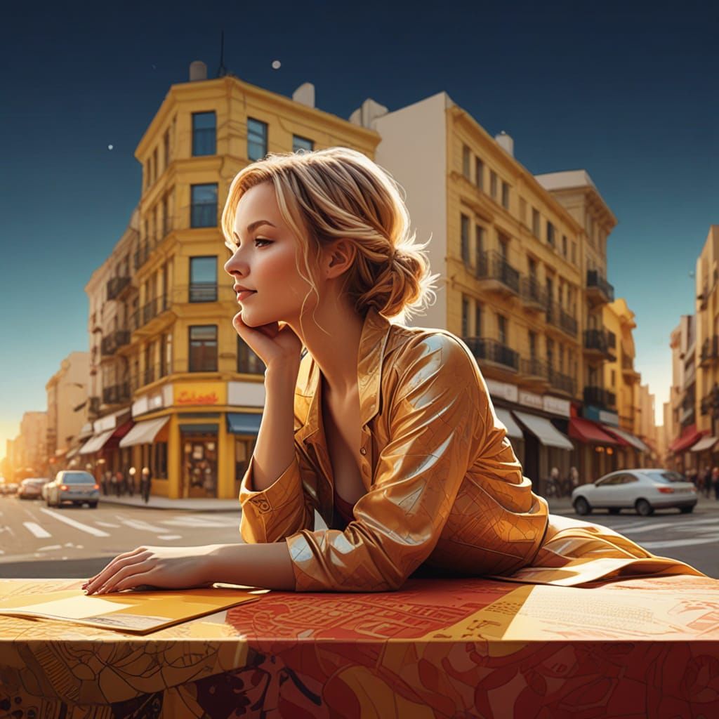 Attractive Dancer in Manga Style with Golden Sunrise