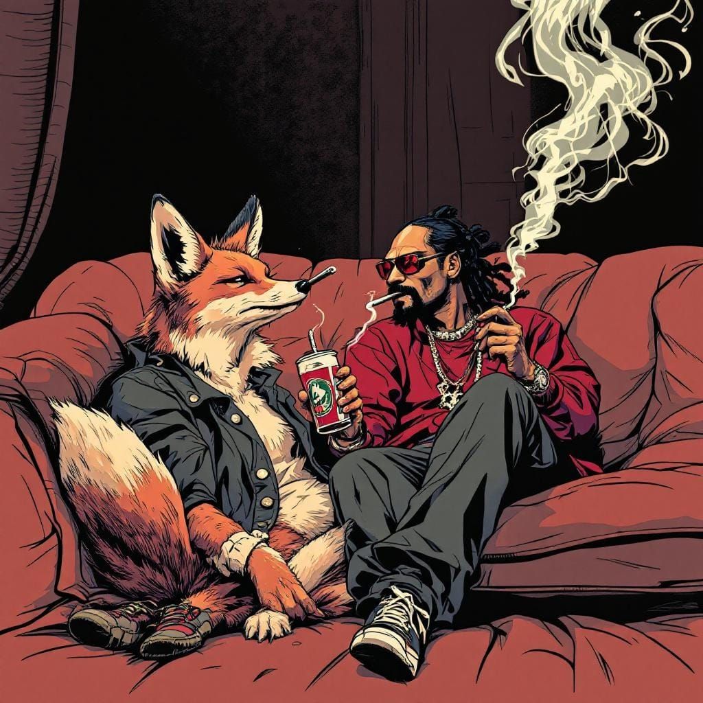 Relaxed Fox Smoking on Couch Illustration