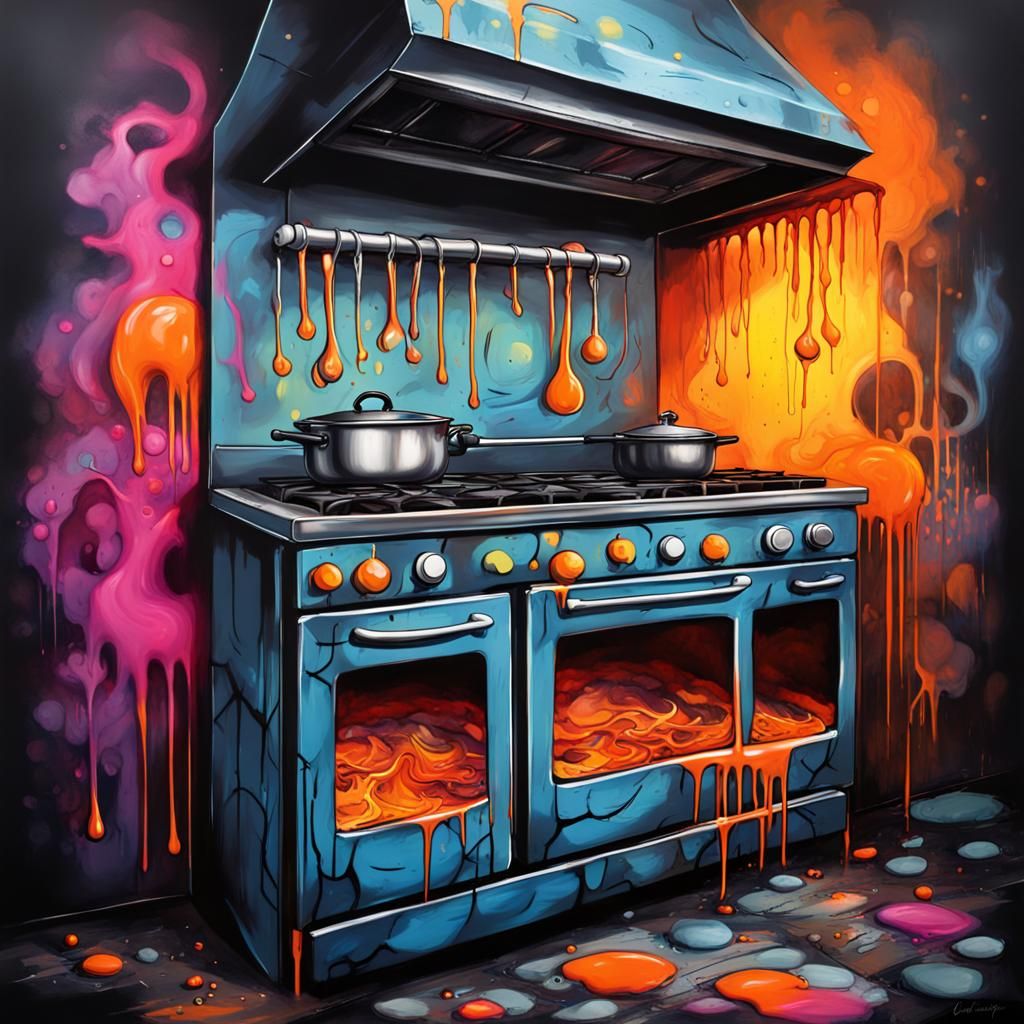 Spooky Kitchen Oven in Graffiti Art Style