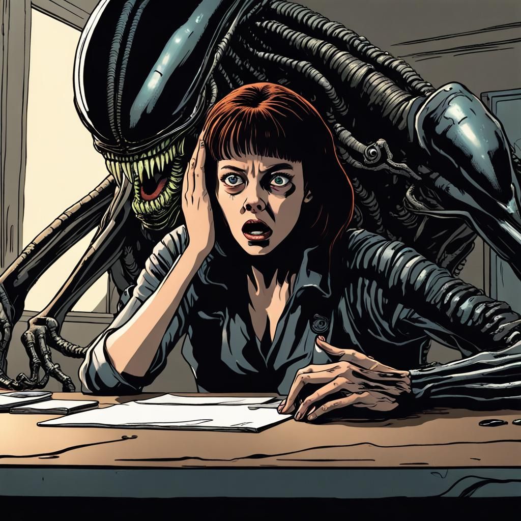 Terrified Woman Hides From Alien Xenomorph