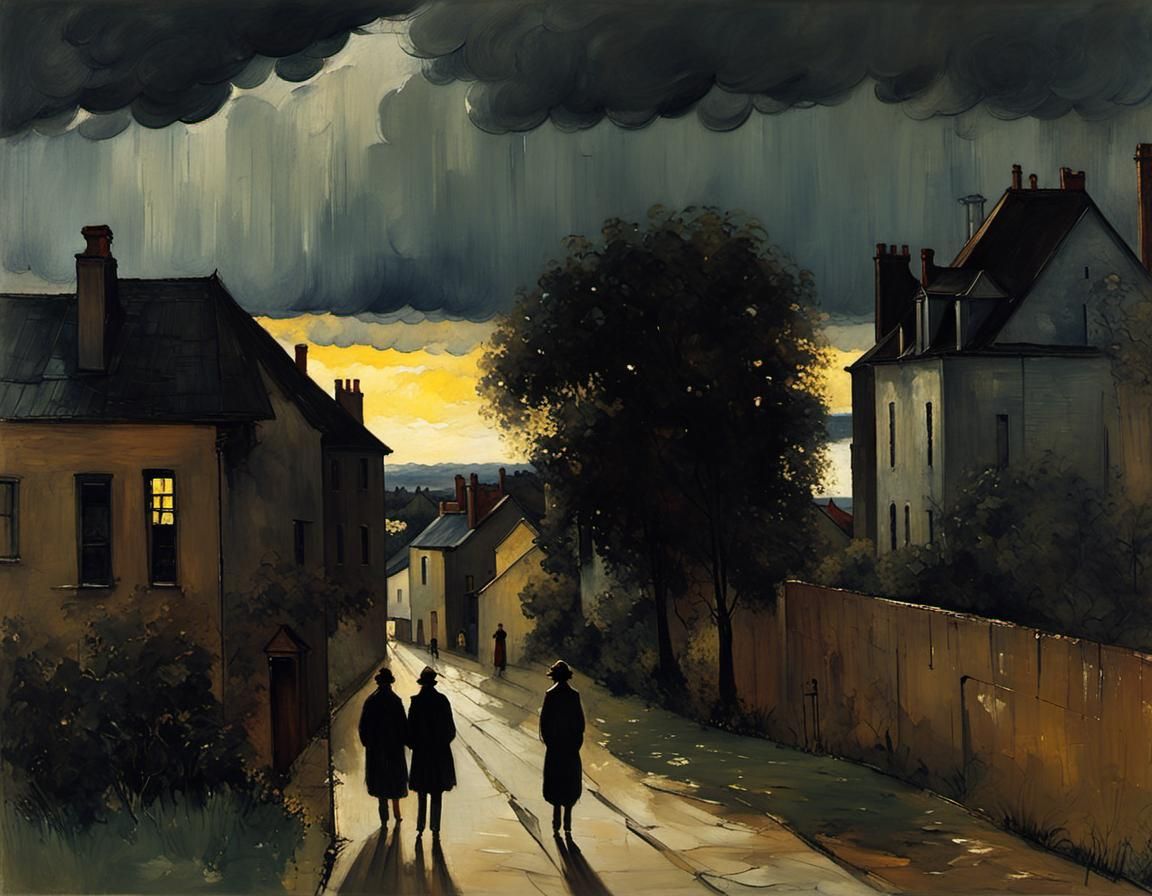 Eerie Town Edge in Neo-Impressionist Style