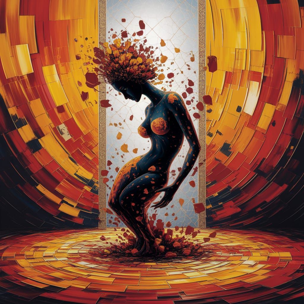 Abstract Expressionist Mughal Carpet with Dissolving Goddess