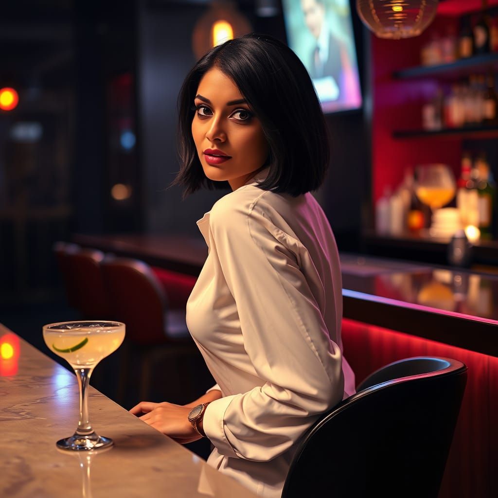 Pakistani Woman at Bar with Margarita