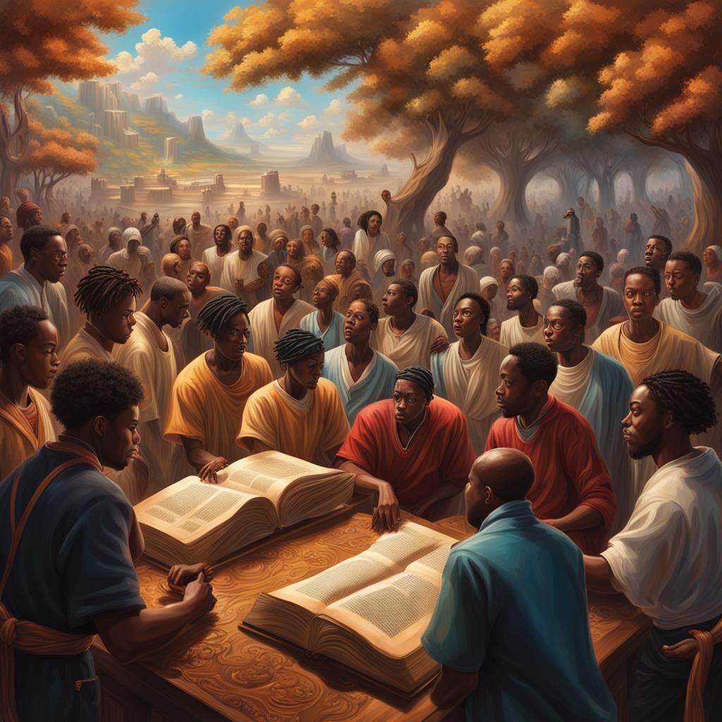 Hyperrealistic Scriptures Landscape with Black People