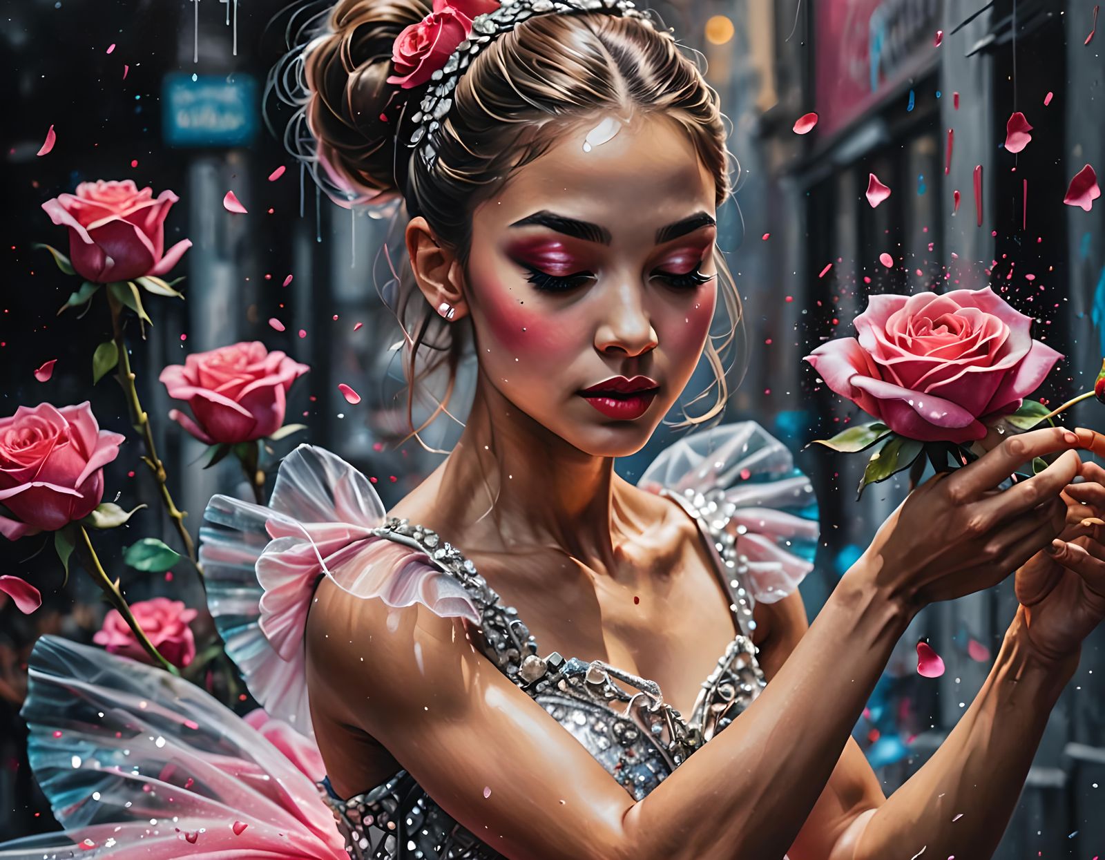 Ballerina in Tulle Dress Dancing Graffiti Art