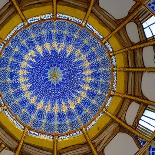 Intricate Blue Geometric Moroccan Domed Ceiling