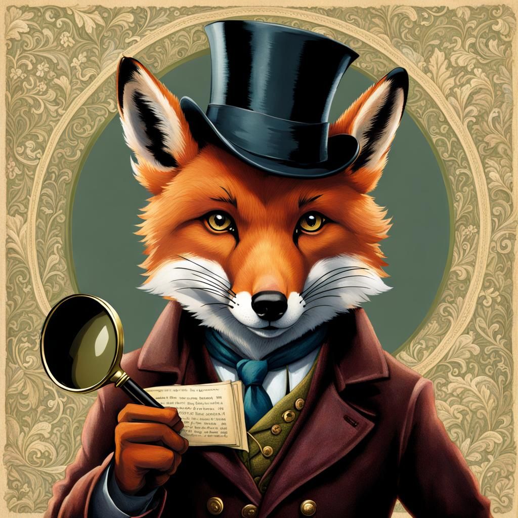 Sherlock Holmes Fox with Magnifying Glass