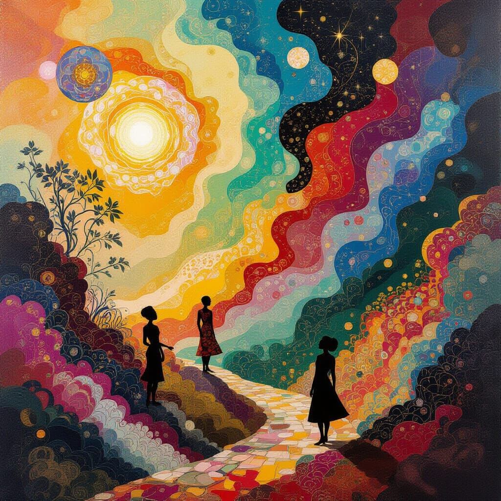 Surreal Psychedelic Dreamscape with Floating Forms