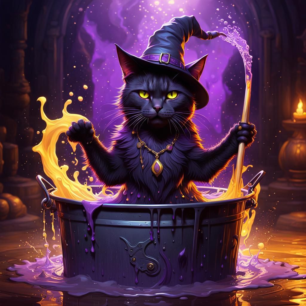 Evil Witch Cat Melts in Dark Fantasy Art