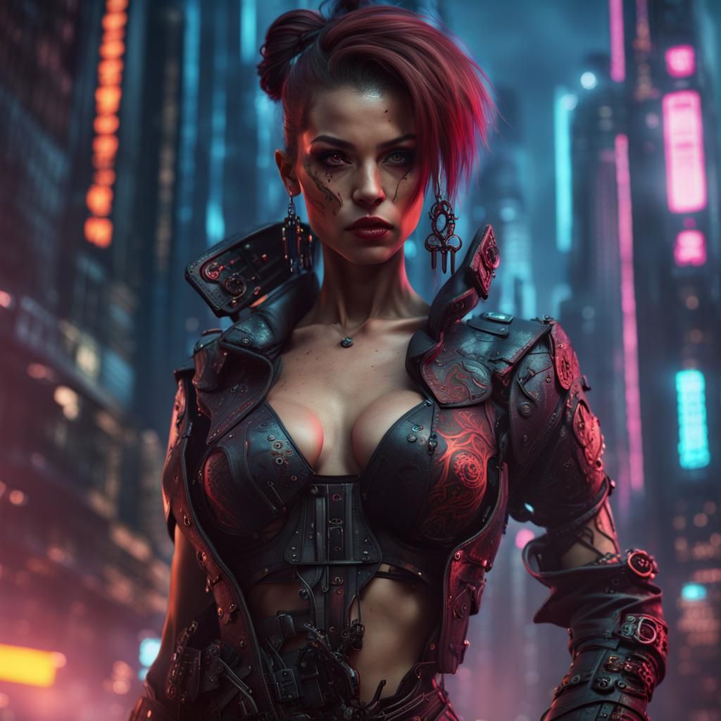 Cyberpunk Seductress in Detailed Matte Painting
