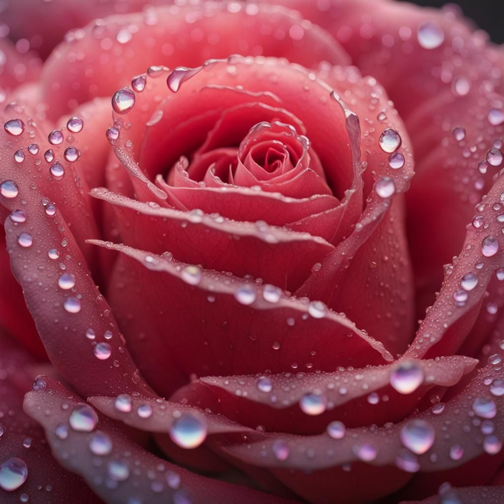 Dew Drops on Rose: Hyperrealistic Art Brut Macro