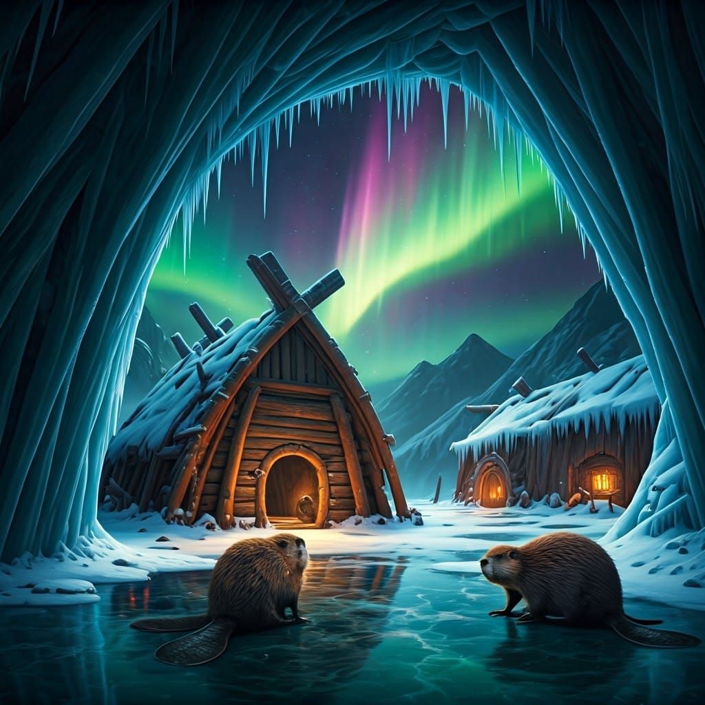 Winter Wonderland of Beavers in Frozen Lake Caverns
