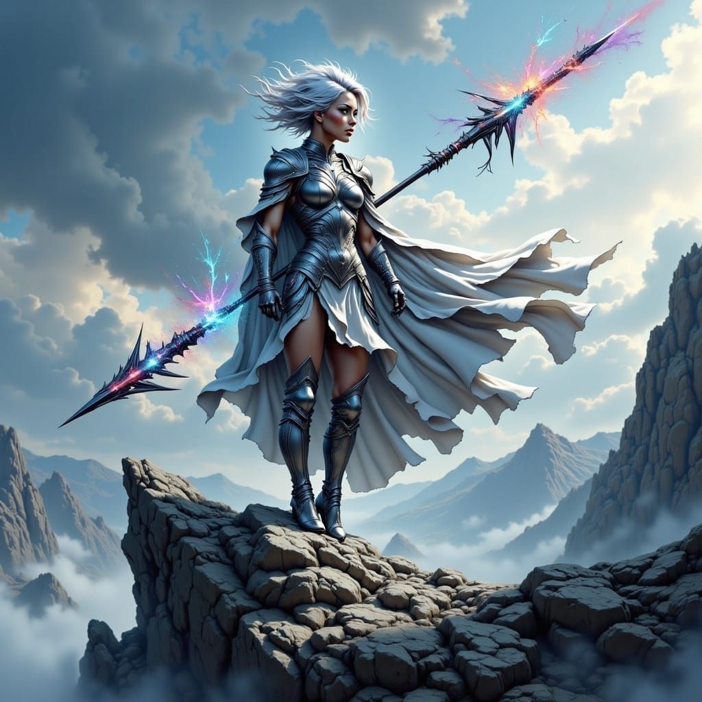 Fierce Armored Warrior Spins Spear in Tempest