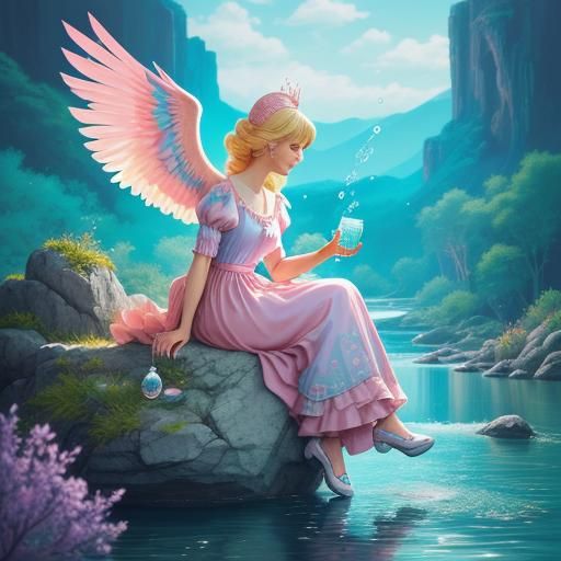 Pastel Queen Pours Water with Phoenix in Candy Art