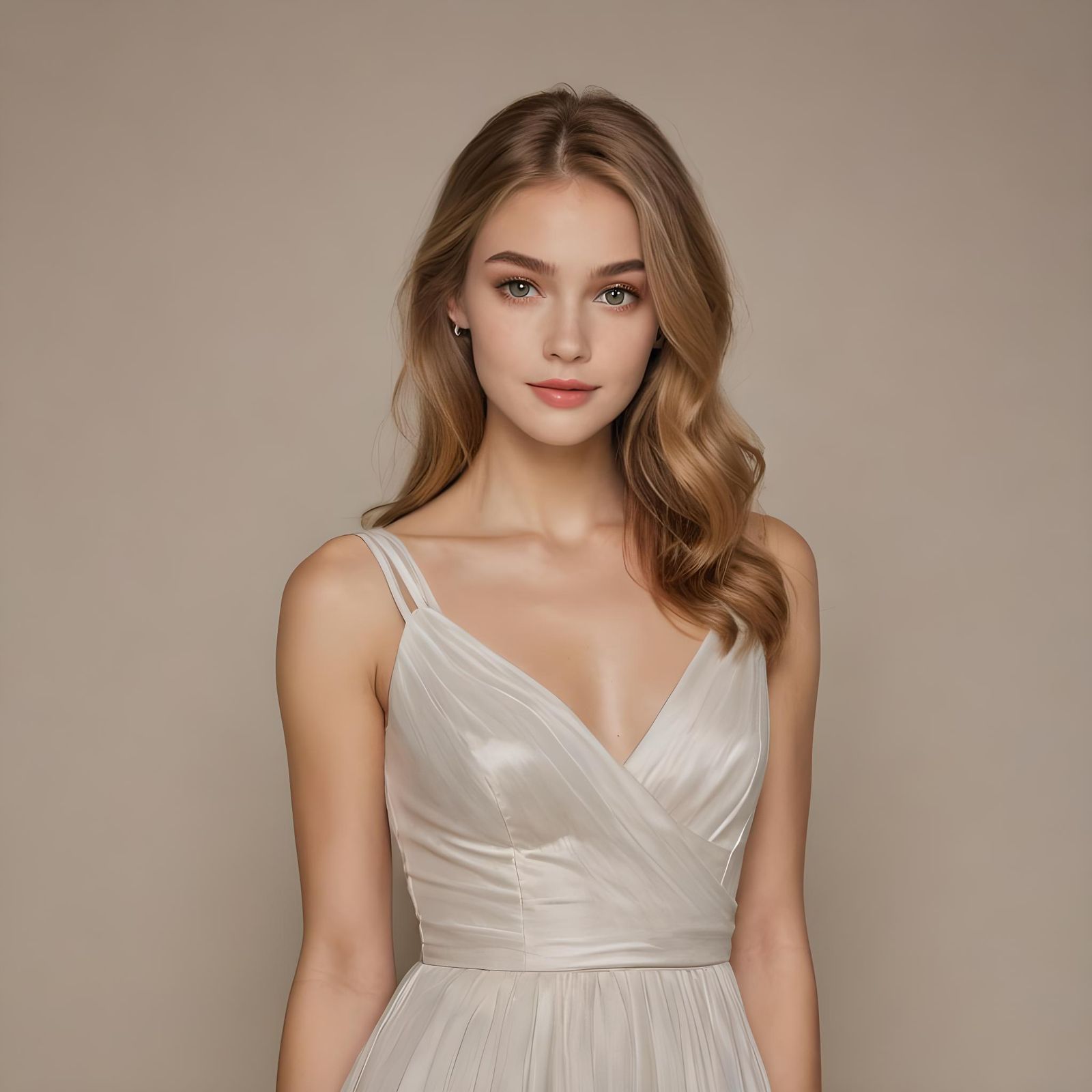 Elegant Portrait of Young Woman in White Dress