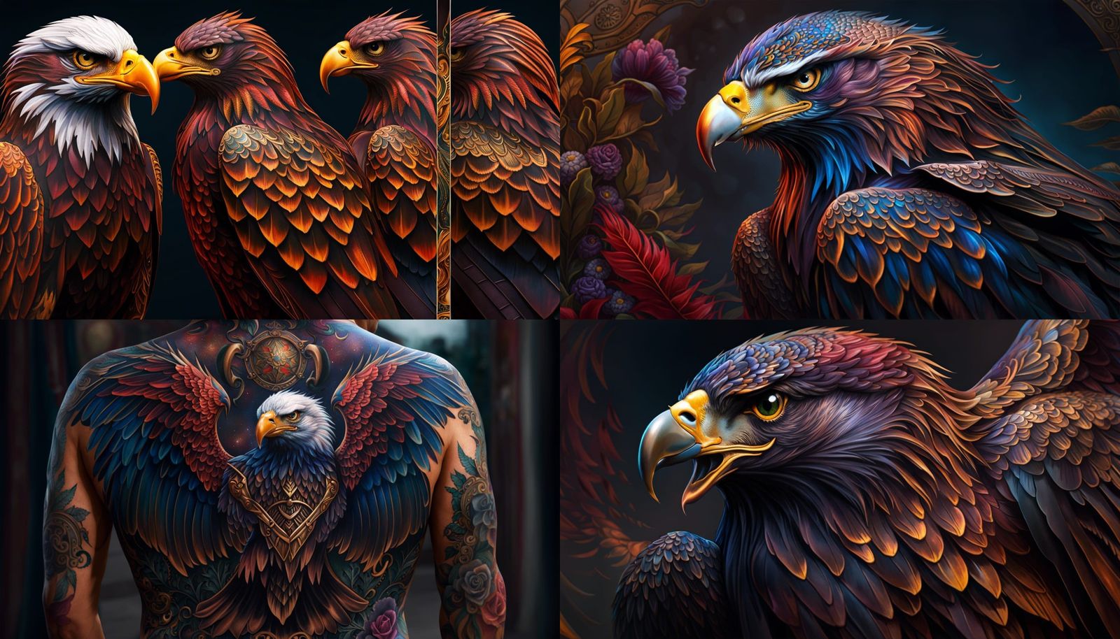 Intricate Eagle Full Back Tattoo Concept Art